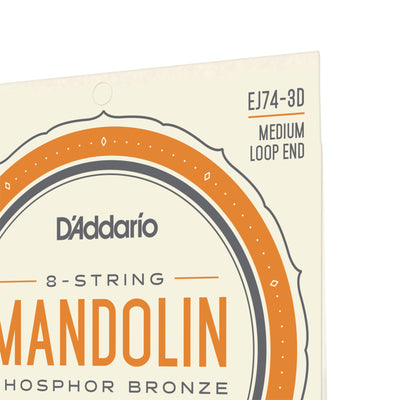 D'Addario Mandolin Strings, Phosphor Bronze, Medium, 11-40, 3 Sets (EJ74-3D)