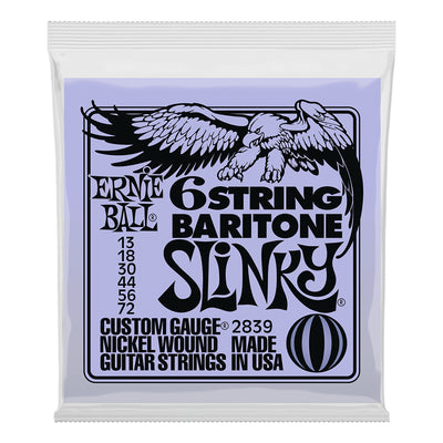 Ernie Ball Slinky 6-String w/ small ball end 29 5/8 scale Baritone Guitar Strings, 13-72 Gauge- 6 Strings