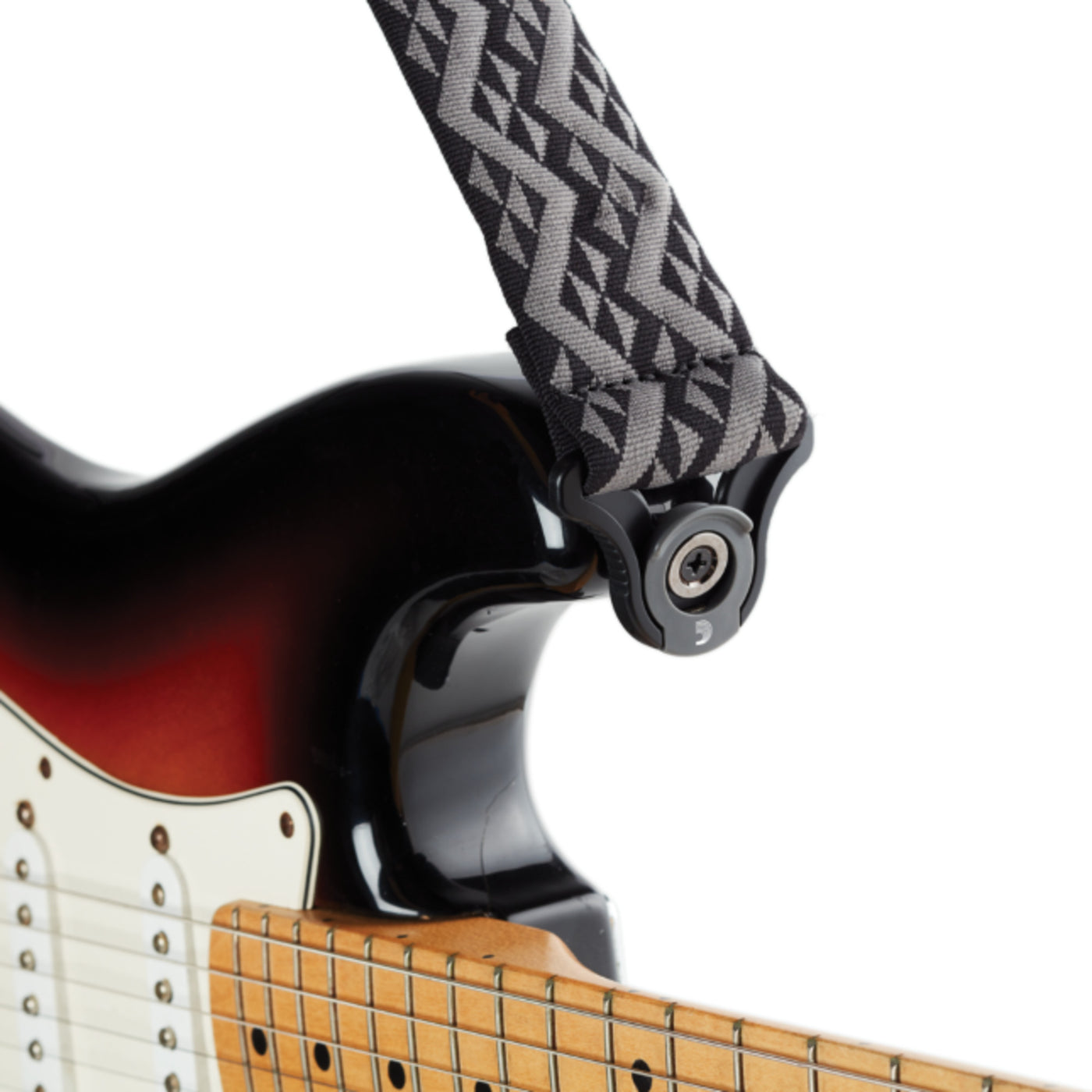 D'Addario Auto Lock Locking Guitar Strap, Black Padded Geometric (50BAL03)