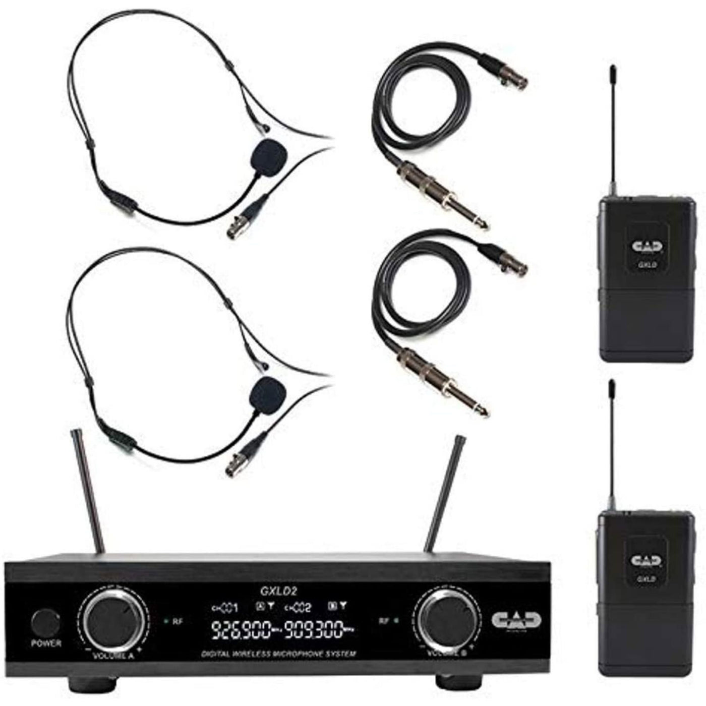 CAD Audio GXLD2BBAI Digital Dual-Channel Wireless Microphone and Bodypack System with Headsets and Guitar Cables, AI Frequency Band (GXLD2BBAI)