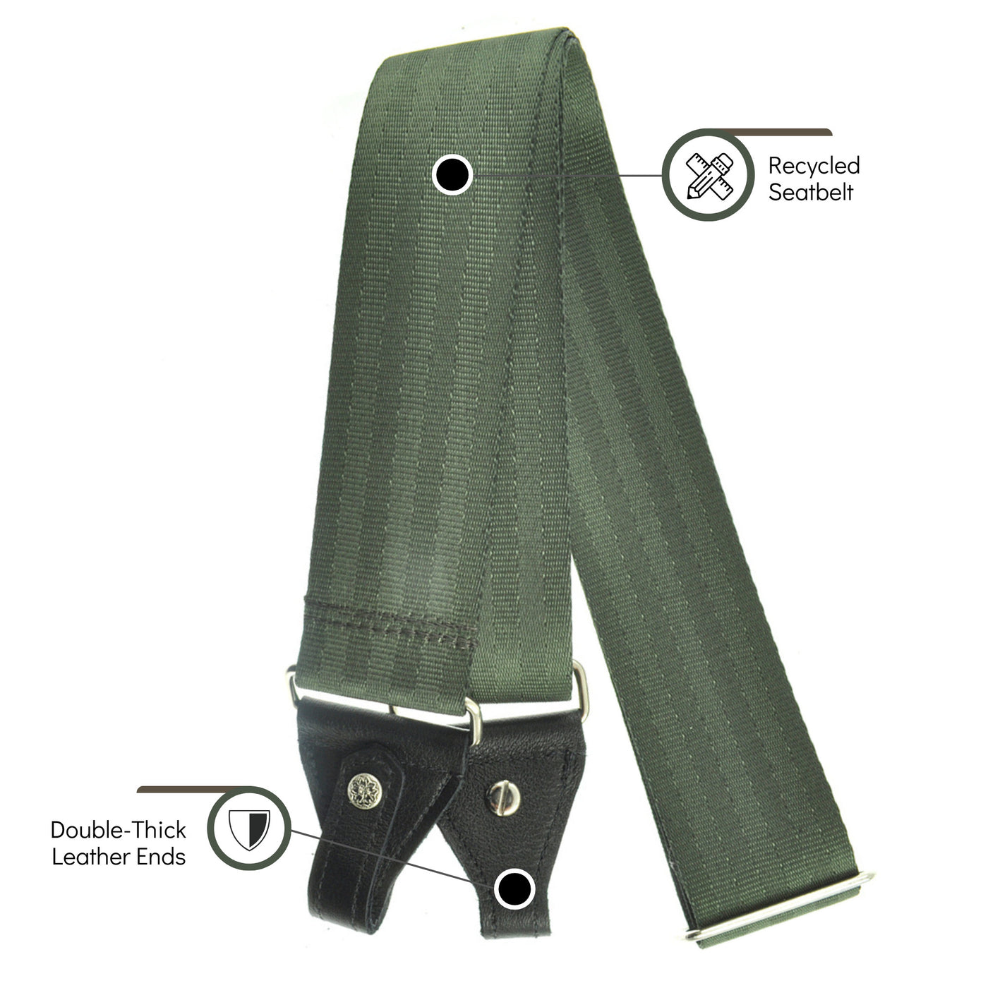 Souldier BJC0000FG04BK - Handmade Souldier Solid Banjo Strap, 2 Inches Wide and Adjustable from 33" to 60" Made in the USA, Green
