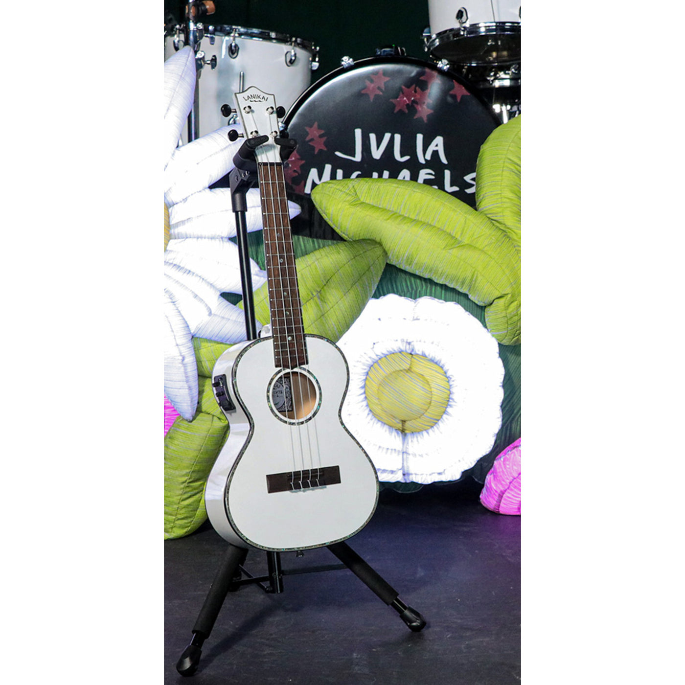 Lanikai JMS-EWT1 Julia Michaels White Pearl Tenor Acoustic-Electric Signature Ukulele