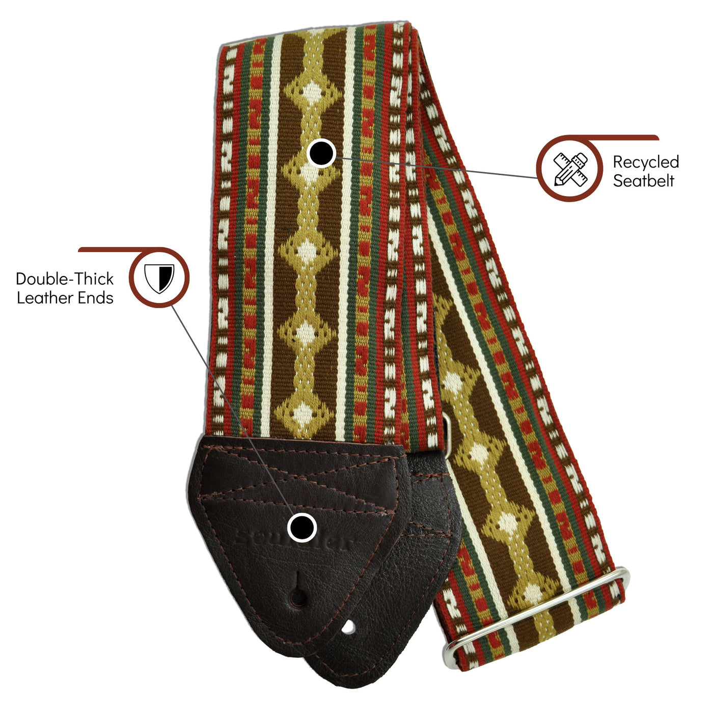 Souldier GT1181BK02DB - Handmade Souldier Fabric Bass Strap, 3 Inches Wide and Adjustable from 33" to 60" Made in the USA, Gold/Brown