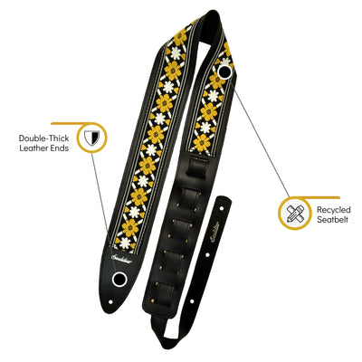 Souldier TGS1069BK02BK - Handmade Souldier Fabric Torpedo Strap for Bass, Electric, or Acoustic Guitar, Adjustable Length from 42.5" to 55" Made in the USA, Tulip, Black and Yellow