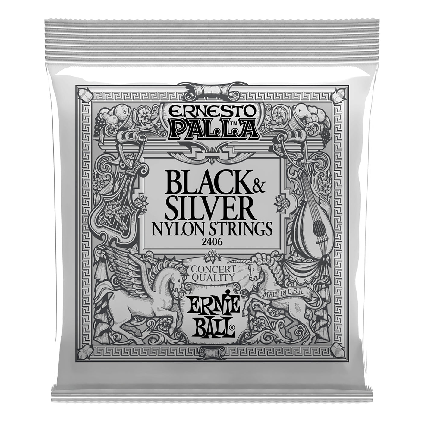 Ernie Ball Ernesto Palla Black & Silver Nylon Classical Guitar Strings- 6 Strings