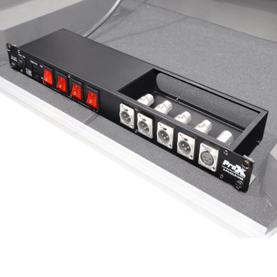 ProX X-PC4XLR-USB Power Center, 1U 15Amp Circuit 4CH Switch Panel, W-2 USB and 5 Punched XLR Space, Pro Audio Equipment
