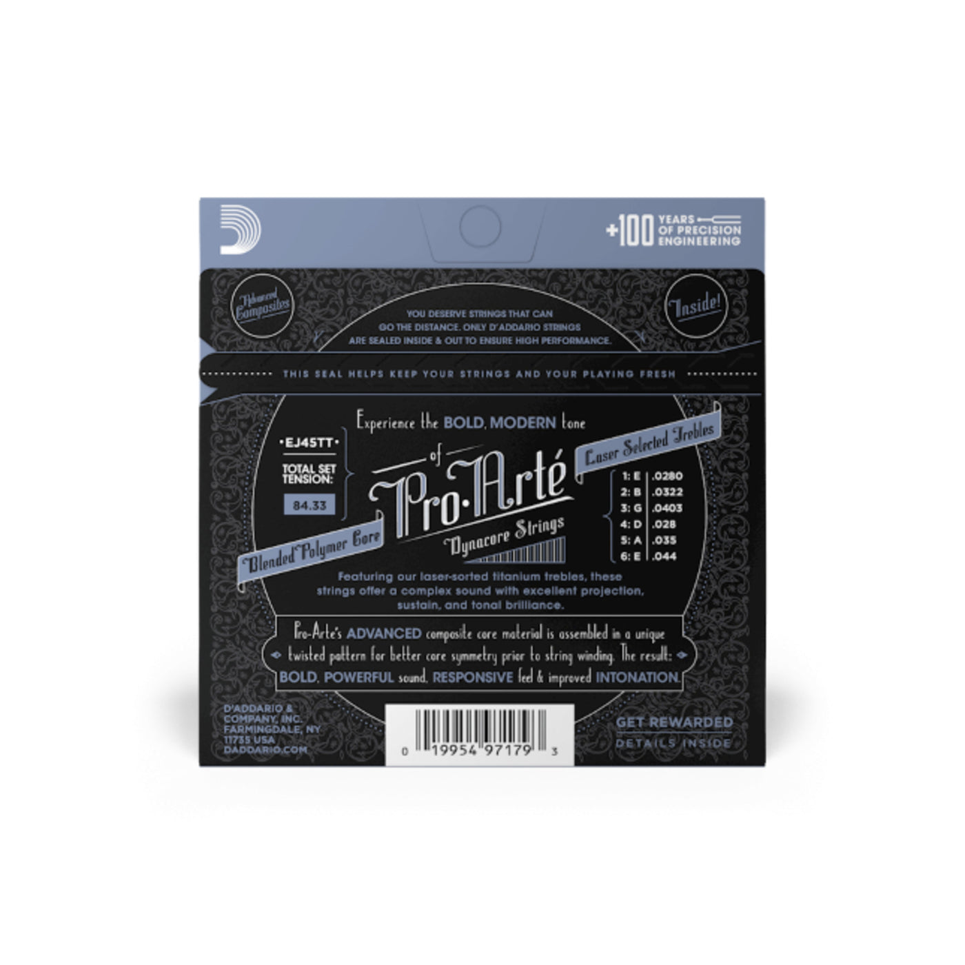 D'Addario Pro-Arté Dynacore Classical Guitar Strings, Titanium Trebles, Normal Tension (EJ45TT)