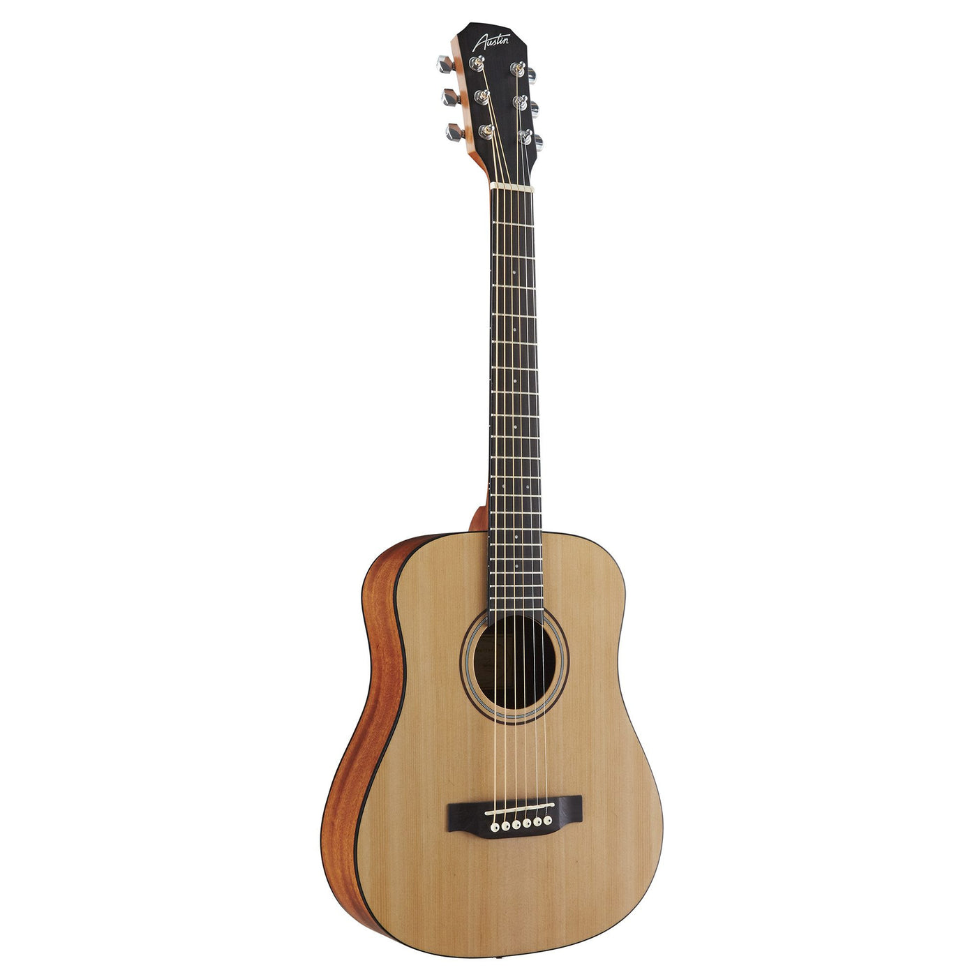 Austin Travel Size Dreadnought Acoustic Guitar, Satin Natural with Gig Bag