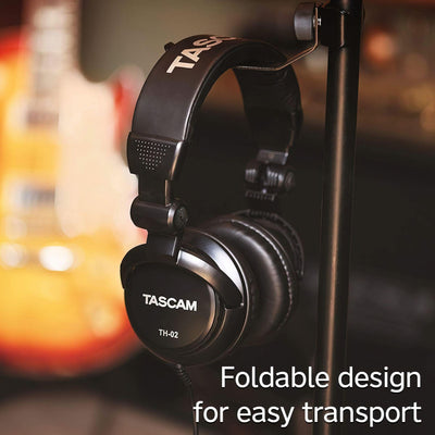 Tascam TH-02-B Closed Back Studio Headphones, Black
