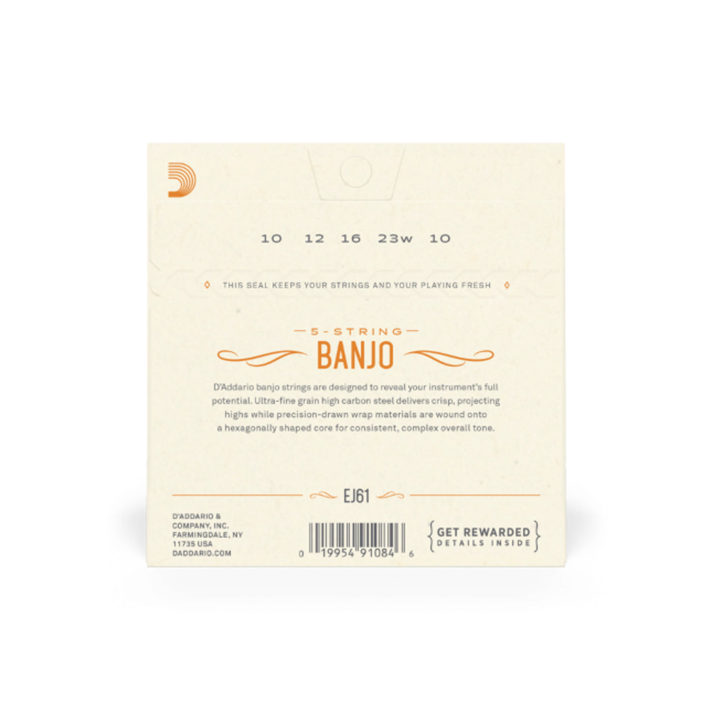 D'Addario 5-String Banjo Strings, Nickel, Medium 10-23 (EJ61)