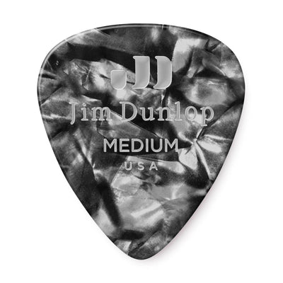 Dunlop Celluloid Black Pearloid Pick - Medium - 12 Pack