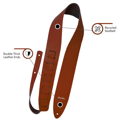 Souldier PSMGSWB - Handmade Prisma Guitar Strap for Bass, Electric or Acoustic Guitar, 2.5 Inches Wide and Adjustable Length from 43" to 57" Made in the USA, Warm Brown