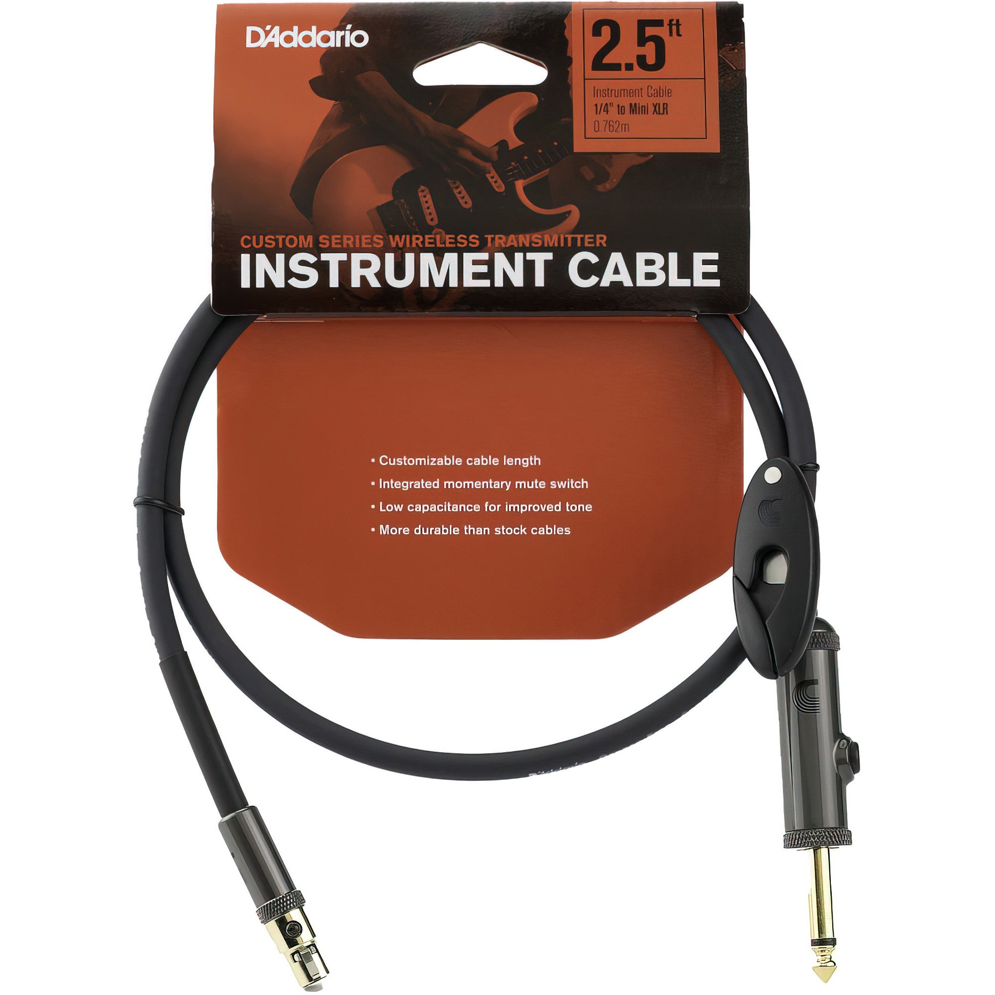 D'Addario Wireless Transmitter Instrument Cable, Straight Plug, 2.5 Fo – Interst