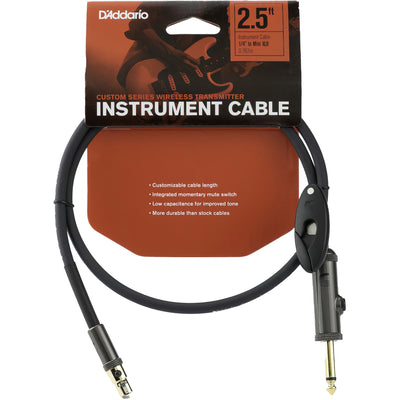 D'Addario Wireless Transmitter Instrument Cable, Straight Plug, 2.5 Foot (PW-WG-02)
