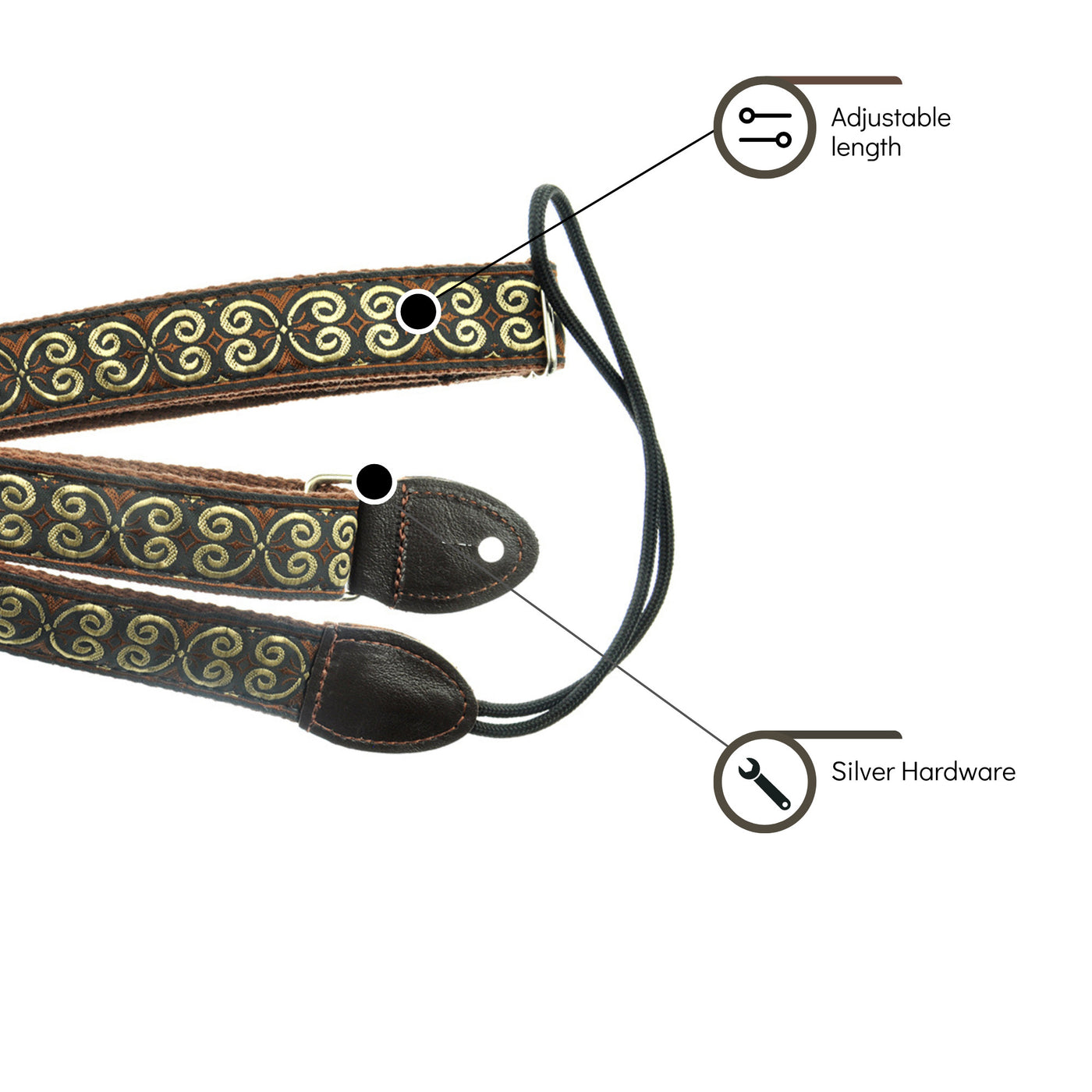 Souldier FMDA0584BR04DB - Handmade Souldier Fabric F-Style Mandolin Straps, 1 Inch Width and Adjustable Length, Brown