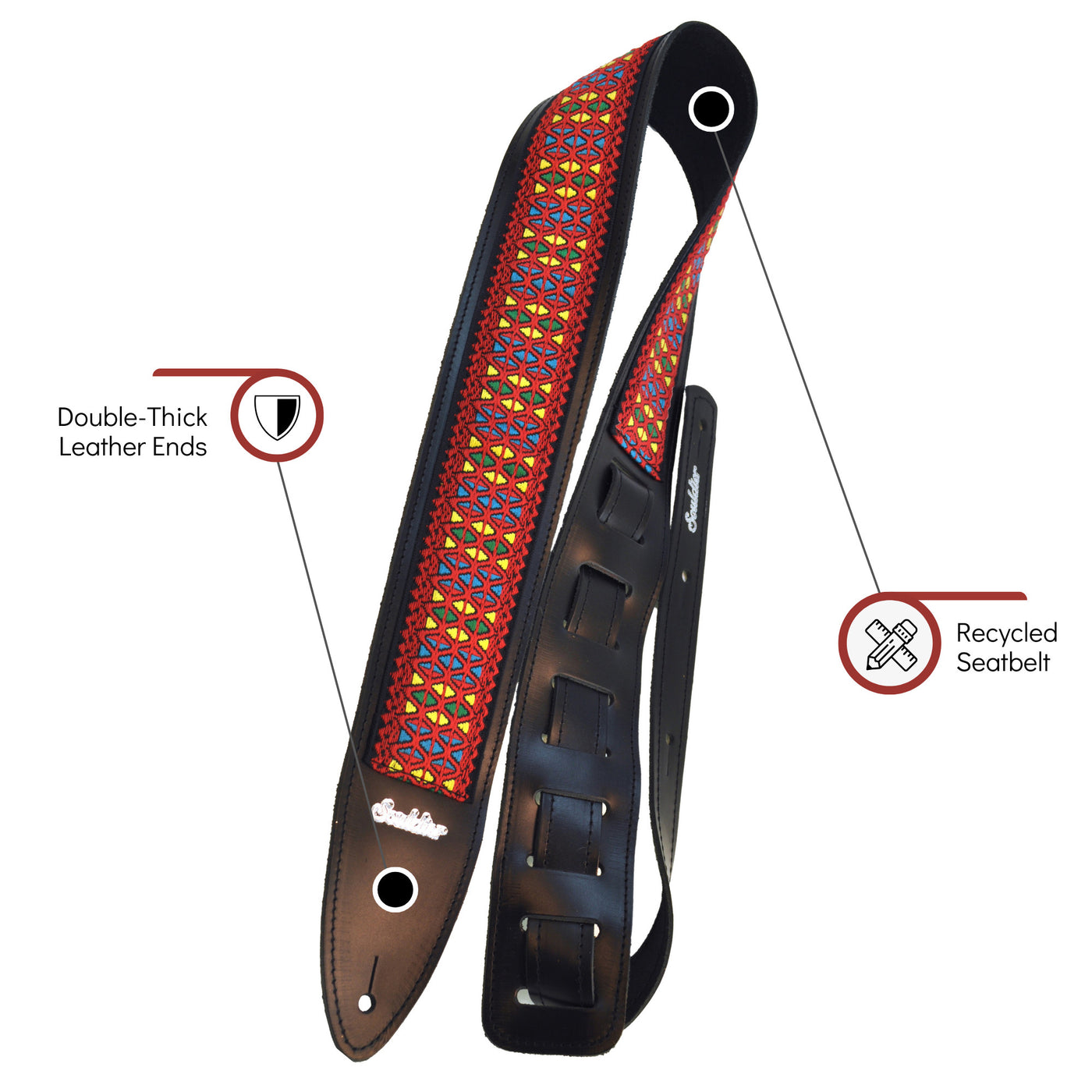 Souldier TGS1222BK02BK - Handmade Souldier Fabric Torpedo Strap for Bass, Electric, or Acoustic Guitar, Adjustable Length from 42.5" to 55" Made in the USA, Red