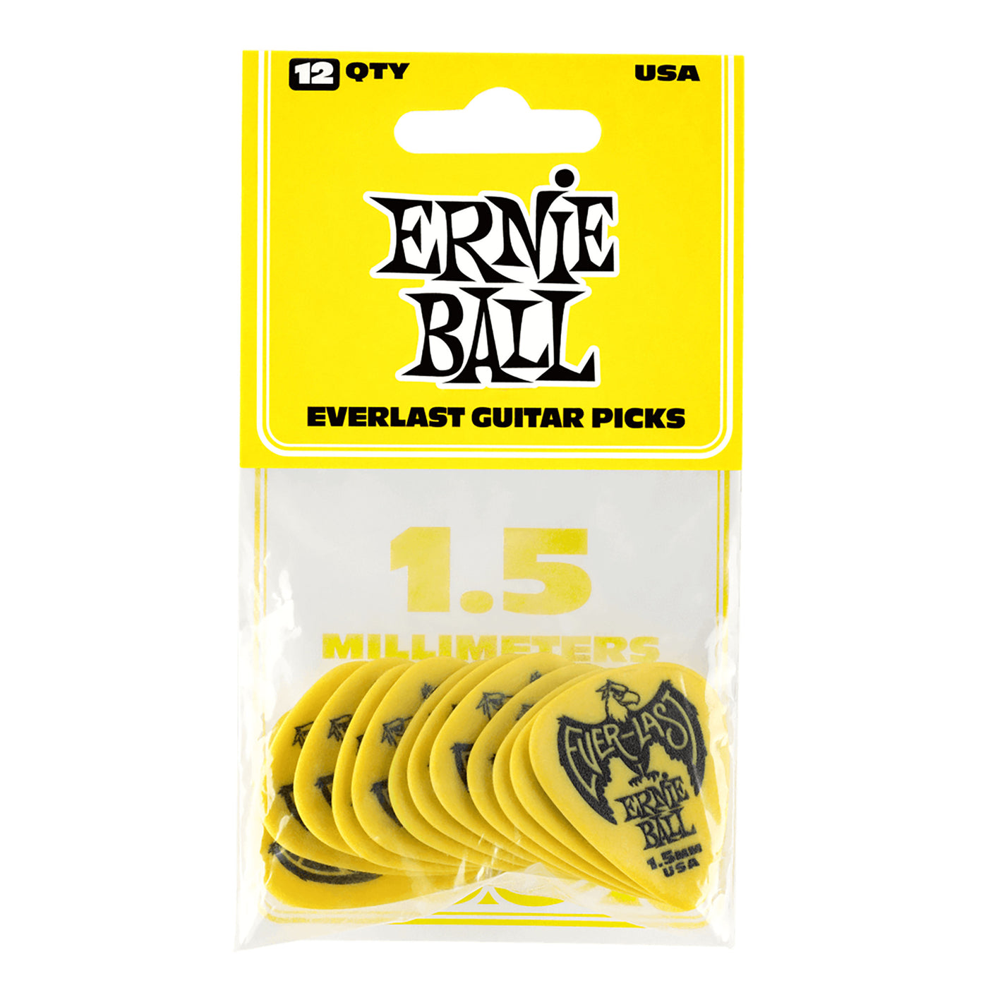 Ernie Ball 1.5mm Yellow Everlast Picks 12-pack