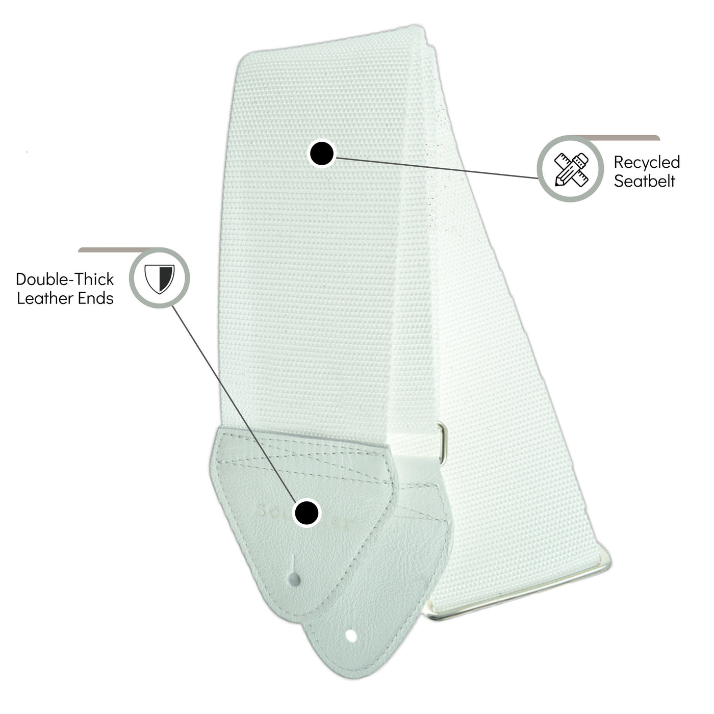 Souldier GT0000WH02WH - Handmade Souldier Solid Bass Strap, 3 Inches Wide and Adjustable from 33" to 60" Made in the USA, White