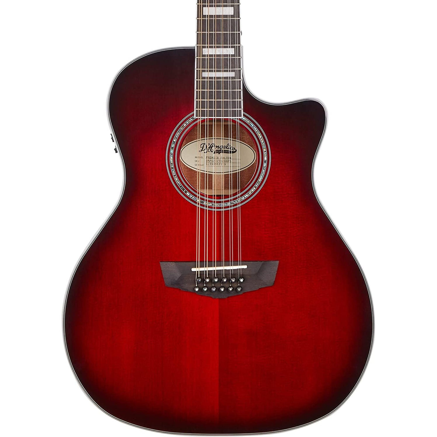 D'Angelico Fulton Grand Auditorium 12-String CE, Trans Black Cherry Burst (DAPG212TBCBAPS)