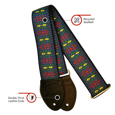 Souldier GS1223BK02BK - Handmade Seatbelt Guitar Strap for Bass, Electric or Acoustic Guitar, 2 Inches Wide and Adjustable Length from 30" to 63"  Made in the USA, Monterey, Blue