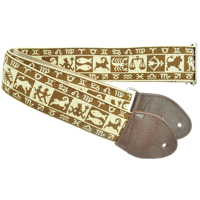 Souldier GS0372TP02WB - Handmade Seatbelt Guitar Strap for Bass, Electric or Acoustic Guitar, 2 Inches Wide and Adjustable Length from 30" to 63"  Made in the USA, Zodiac, Brown and Tan