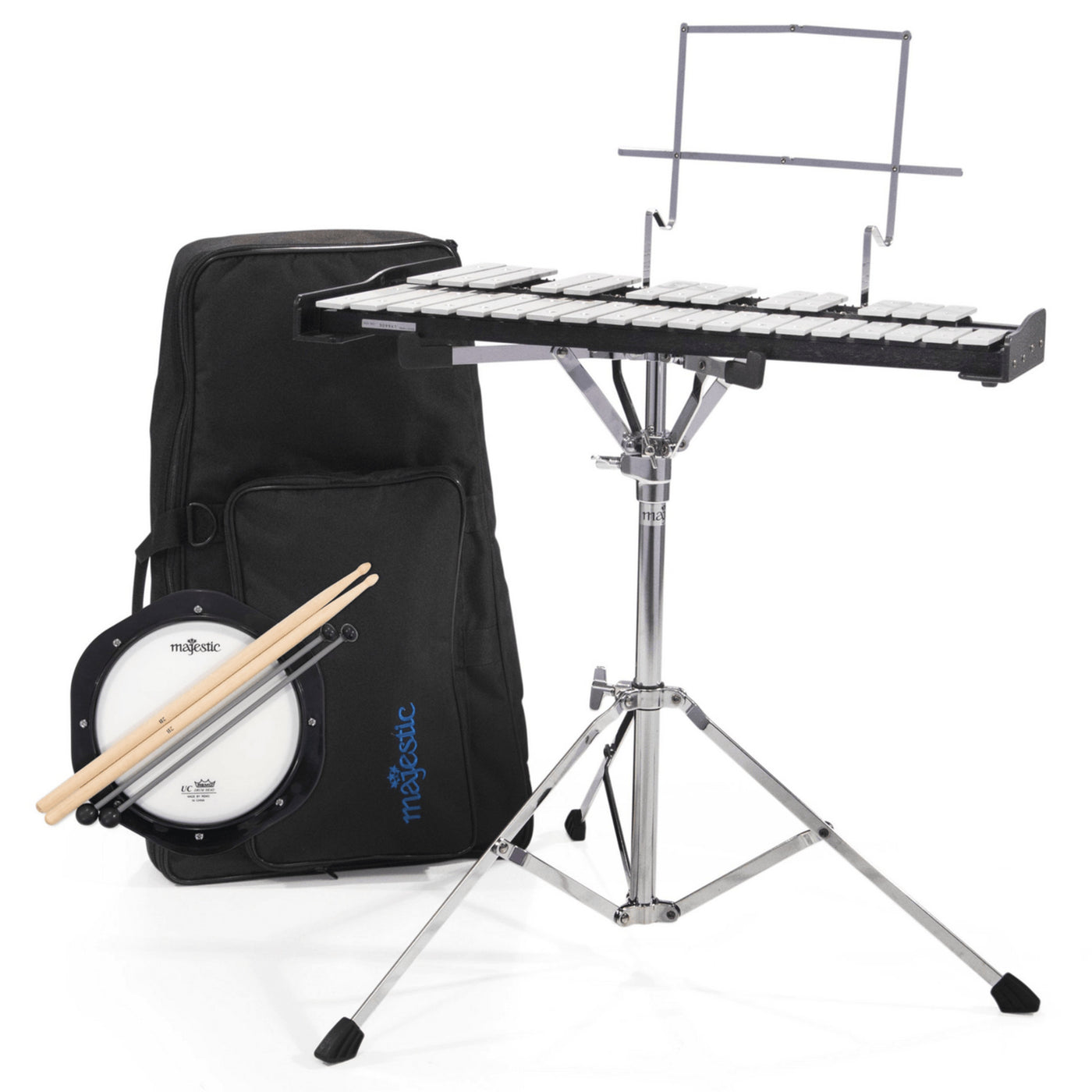 Majestic 2.5 Octave Bell Kit with Practice Pad, Mallets, Drumsticks, and Backpack