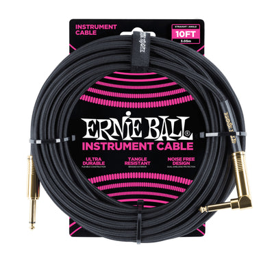 Ernie Ball 10' Braided Straight Angle Inst Cable Black